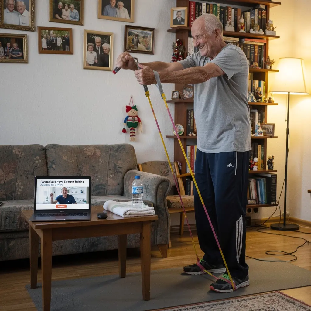 Персонализирана тренировъчна програма на компютърен екран с визуализации на упражнения.