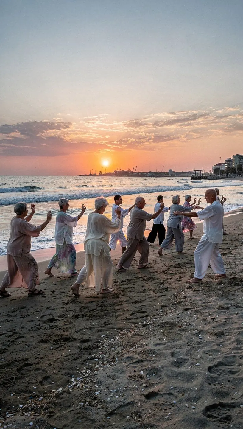 Старши дама, която прави стречинг упражнения в уютен домашен интериор.